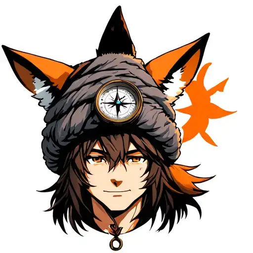 A Compass With Fox Ears Above His Woolly Hat