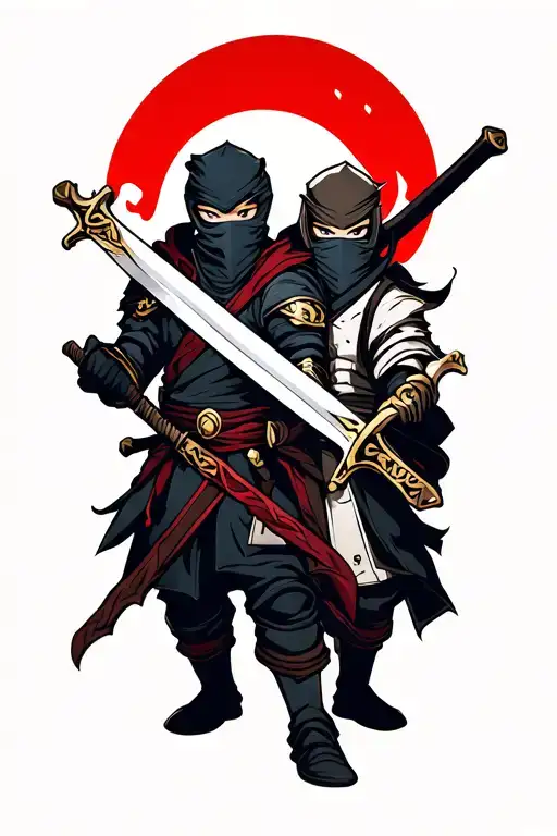 Ninja And Knight Holding Sword