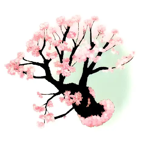 Color Sakura Branch With Leaves