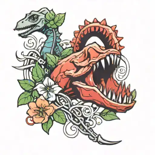 Heart With Four Lead Clovers Growing Being Eaten By A Long Neck Dinosaur