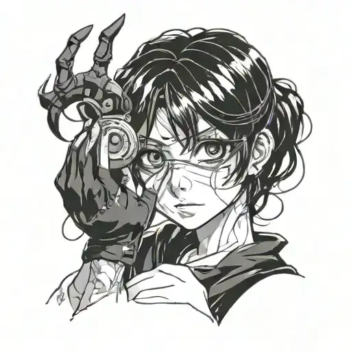 Anime Girl Sketch Drawing Black Eyes Black Hair In Hands Holding Eye