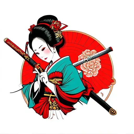 Geisha Holding A Katana