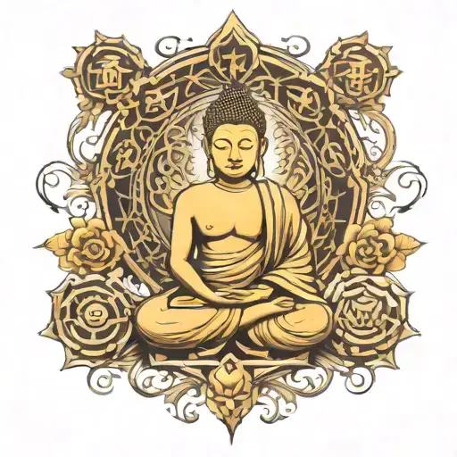 A Meditating Buddha Surrounded By Mystical Symbols
