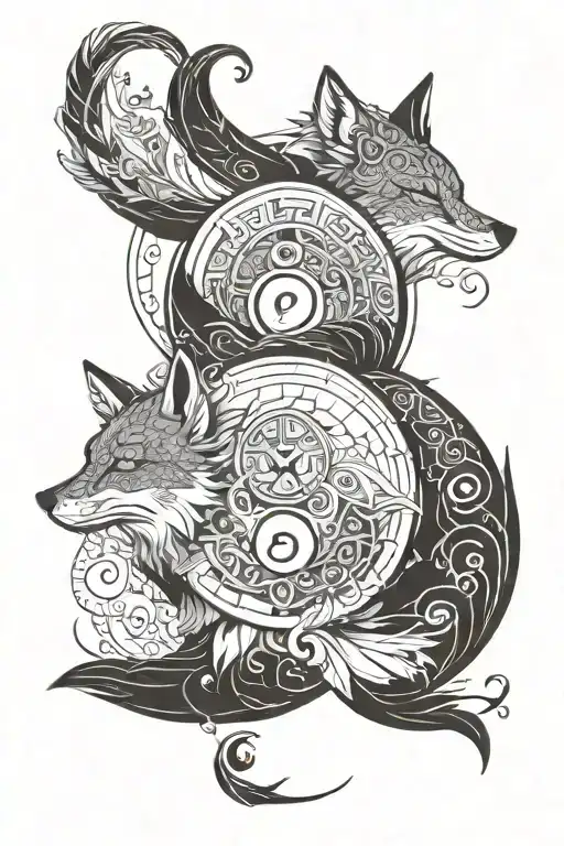 Two Foxes Yin Yang Symbol Formed Using Intricate Geometric