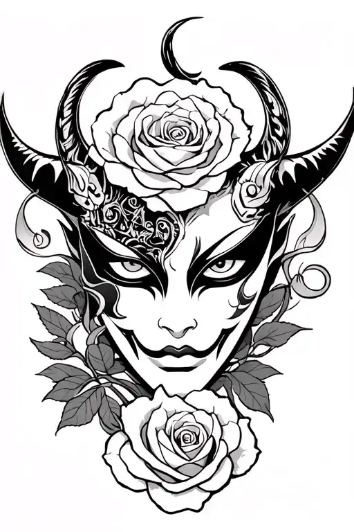 Mascara Oni Demon Mask And Rose