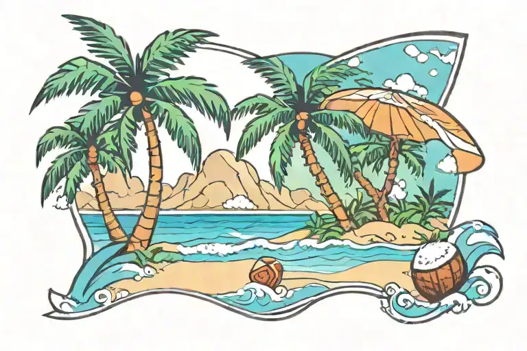 Beach Scene With Coconut Tree