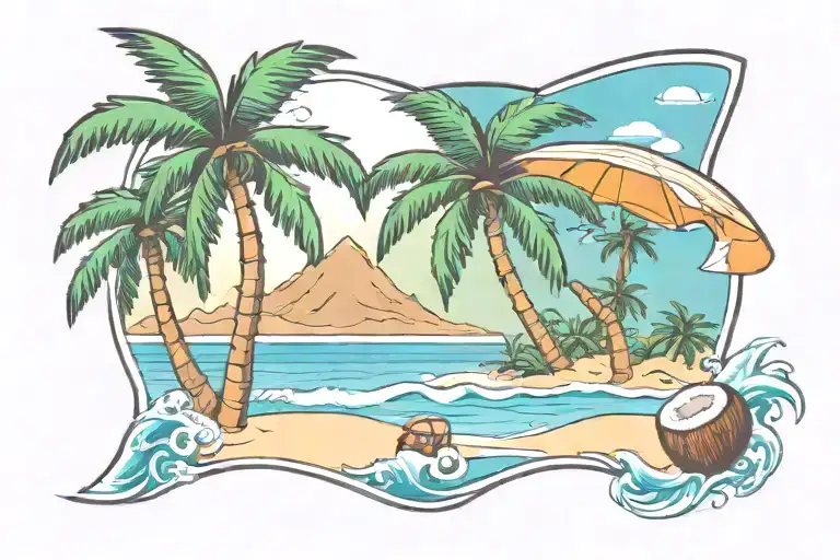 Beach Scene With Coconut Tree