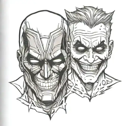 Deadpool And The Joker Face Split Vertically So Half