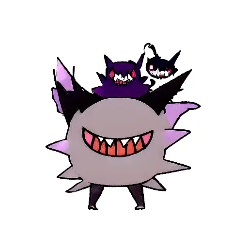 A Vertical Evolution Of Pokemon Ghastly To Gengar With A Background Of Their Color