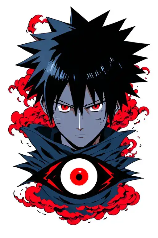 Sasuke Mangekyou Sharingan With Renegan Surrounded By Red Cloud Shading