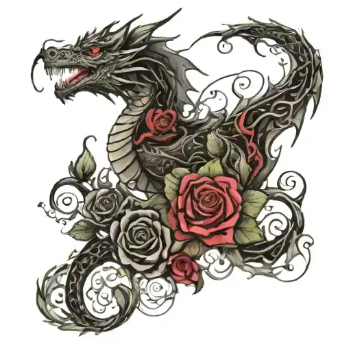 A Dragon Made Out Of Black Roses