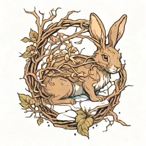 A Male Brown Rabbit Trapped In Vines Surrounded By Snow