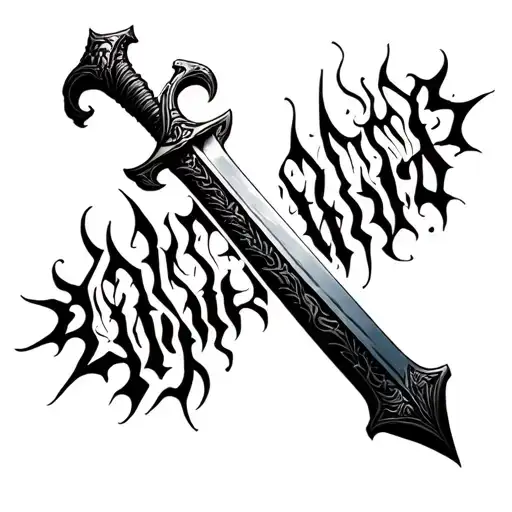 Warrior Written Sword In The Middle