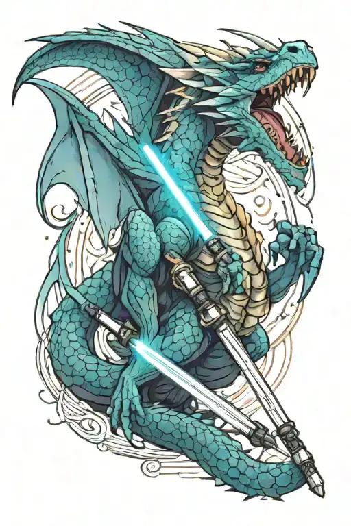 A Tattoo Design Combining A Dragon And A Lightsaber From Star Wars
