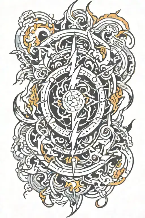 Flames Vortex With Lightning