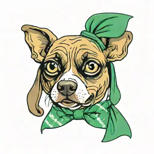 Cheweenie Dog With A Green Bow Tie And Despise Face