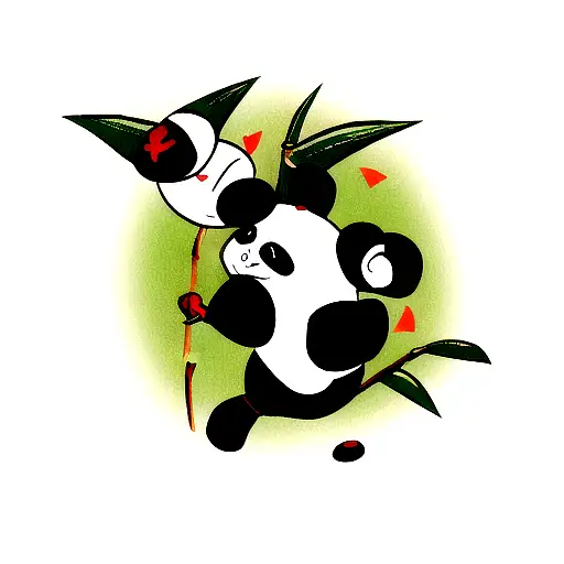 Panda Falling With Bamboo On It's Hand