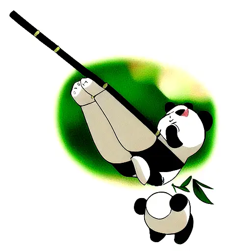 Panda Falling With Bamboo On It's Hand