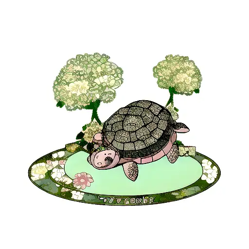 Turtle In A Floral Decoration