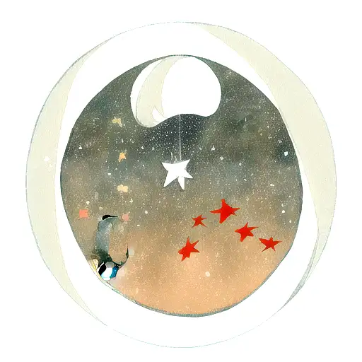 Moon With Ghosts And Star