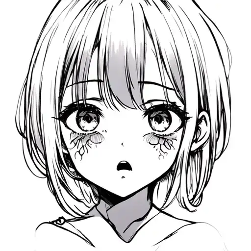 Anime Girl Face Crying Black And White