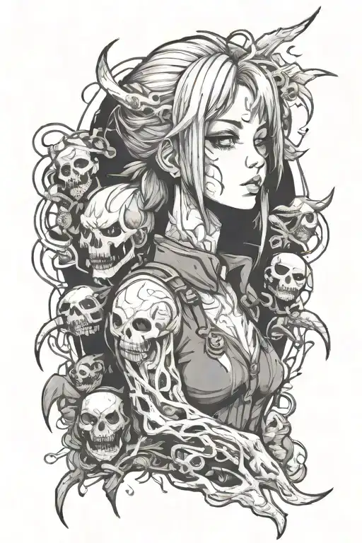 An Anime-inspired Tattoo Of A Horror-themed Character Surrounded By Darkness