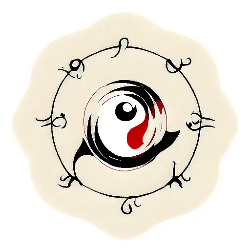 Yin Yang Symbol With A Demon And A Dragon On Either Side