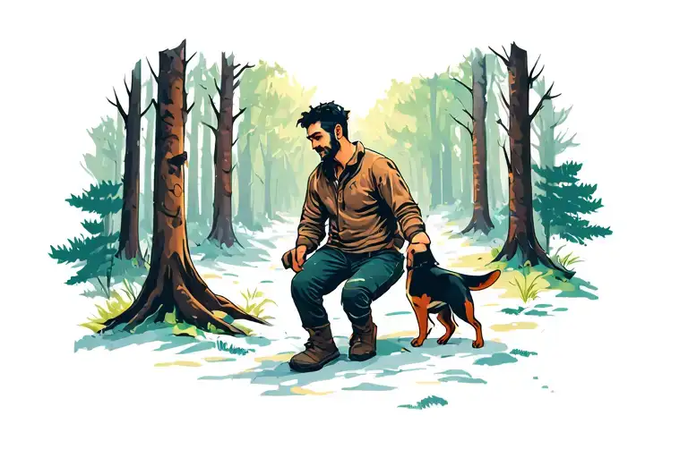 Man In The Forest With A Dog