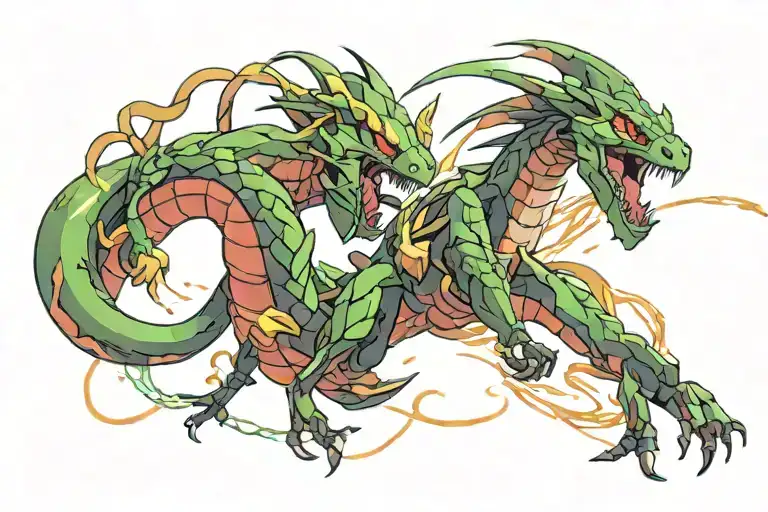 Rayquaza And Moltress Fighting In The Air Like A Snake Fighting A Crow