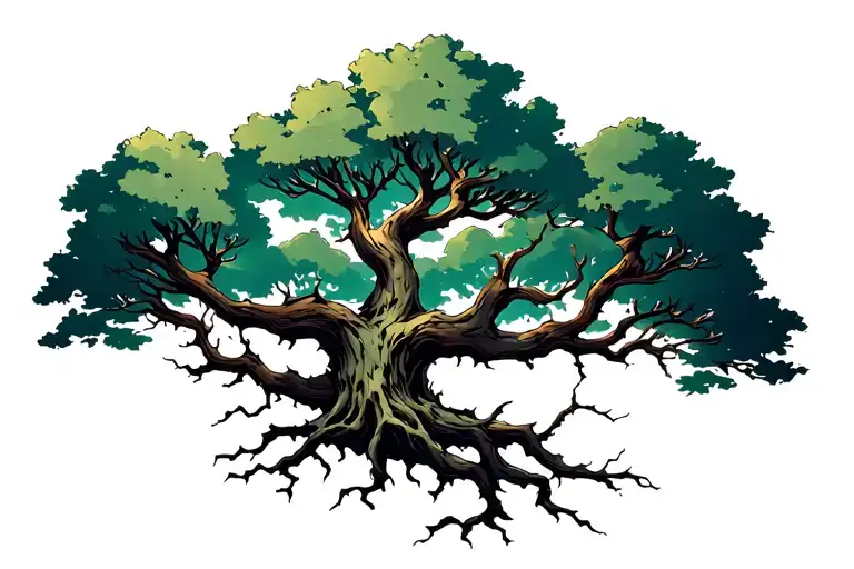 Crooked Scary Looking Tree With Gnarled And Snapped Branches