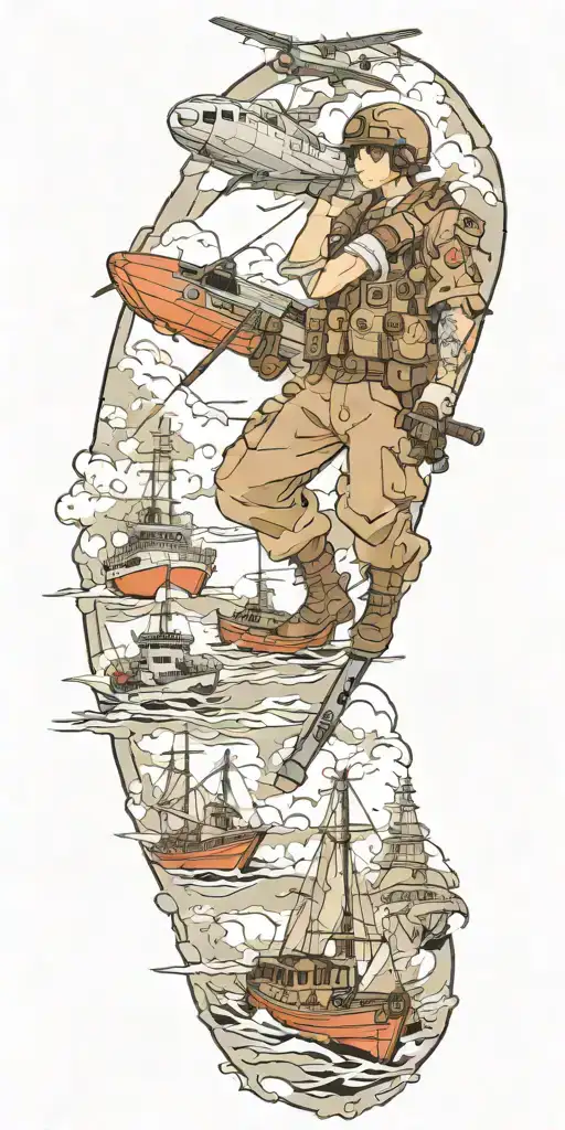 War Soldier With Boats And Planes