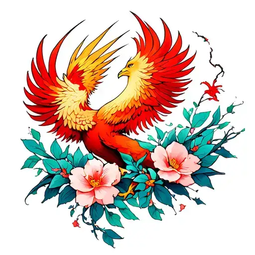 Phoenix With Japanese Flowers