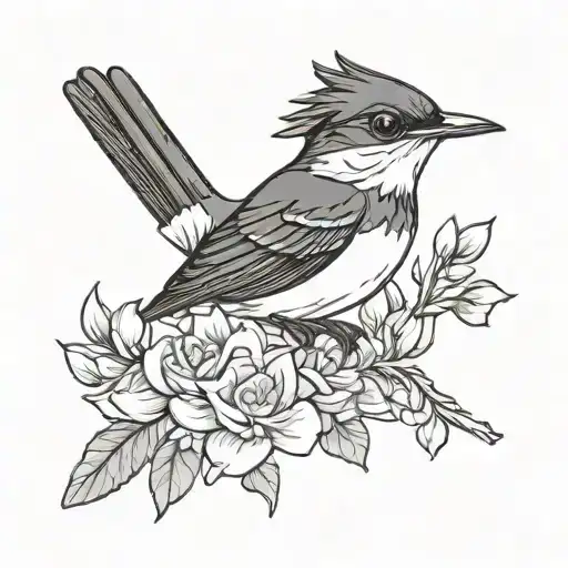 Willie Wagtail Bird With Flowers