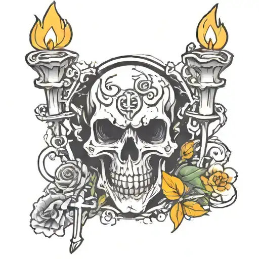 Skeleton Holding Candle Burning