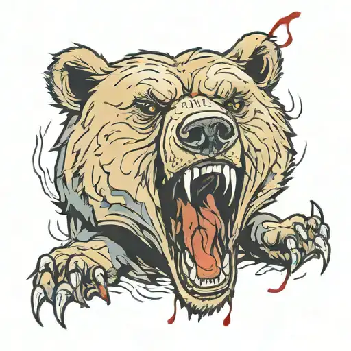 Aggressive Bear With A Bloody Mouth Open