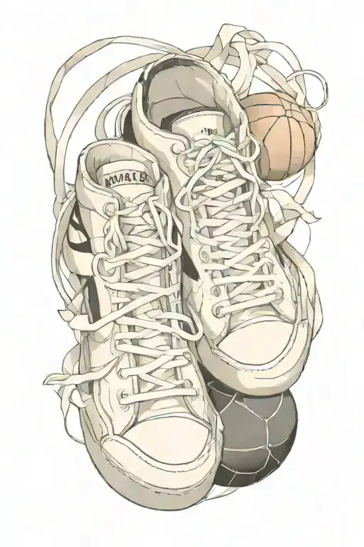 A Basketball And Ballet Shoes Tied Together