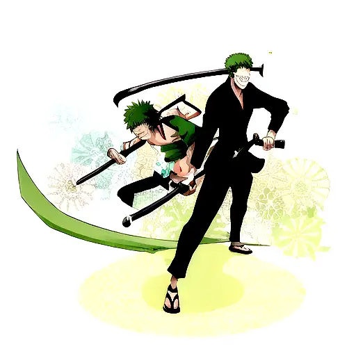 Roronoa Zoro With Green Hairs And Three Katanas Full Body