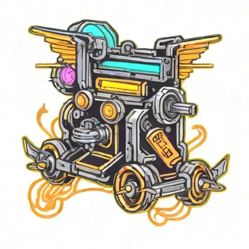 80S Style Roller With Neon Light Line Art