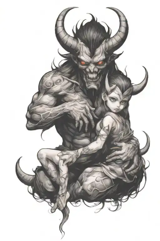 Demon Holding Little Girl Sitting With Him