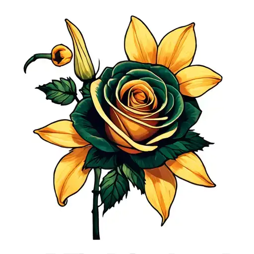 Rose And Daffodil Flowers With Shading