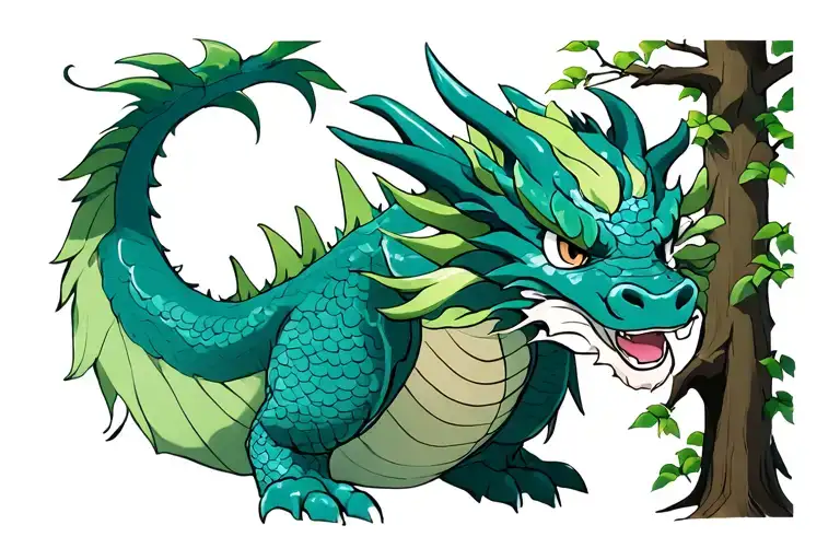 Make The Dragon Haku From The Anime Spirited Away Peek Out From Behind The Tree