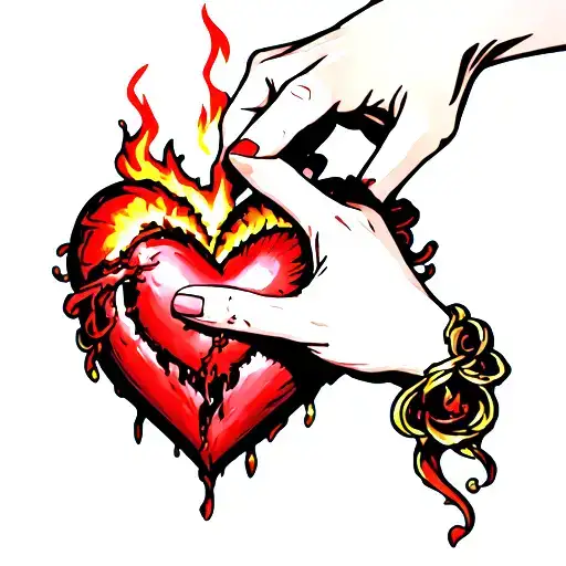 A Female Hand Grabbing A Burning Heart