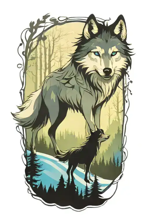 Wolf Blue Eyes Forest Landscape