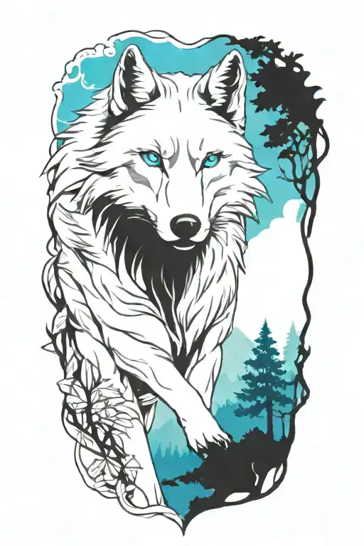 Wolf Blue Eyes Forest Landscape