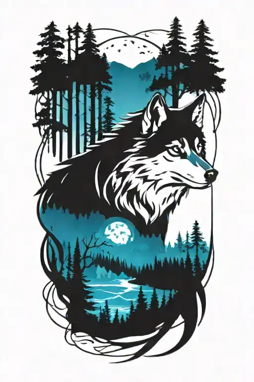 Wolf Blue Eyes Forest Landscape