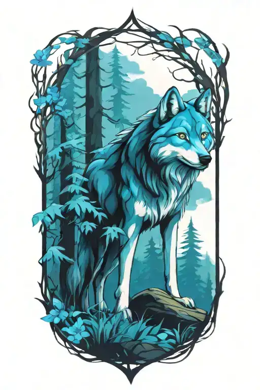 Wolf Blue Eyes Forest Landscape