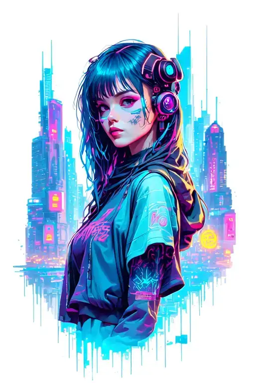 Cyberpunk Rebecca In Neon Cityscape