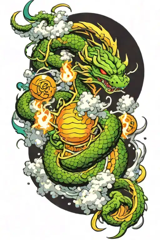 Shenron Being Summoned From Dragon Balls With Lots Of Lightning And Energy And Darm Clouds