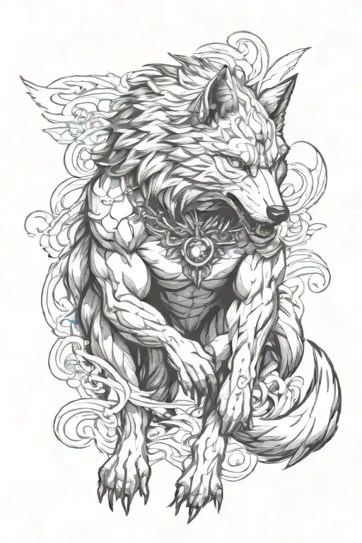 Tattoo Masculine Powerful Majestic Giant Naughty Wolf Entire Body