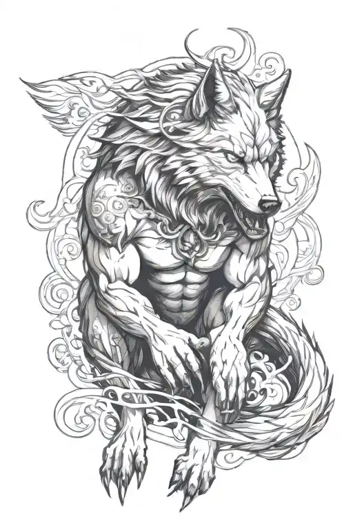 Tattoo Masculine Powerful Majestic Giant Naughty Wolf Entire Body With Shadows